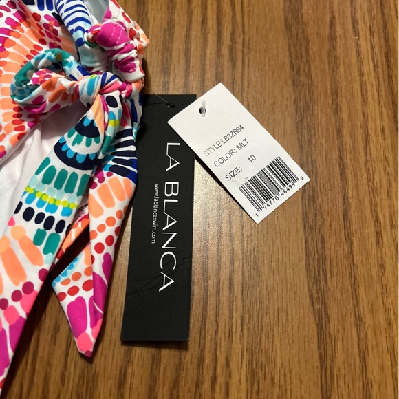 NWT La Blanca Waves of Color Side Tie Hipster Bikini Bottom Swim Size 10 - Picture 3 of 5